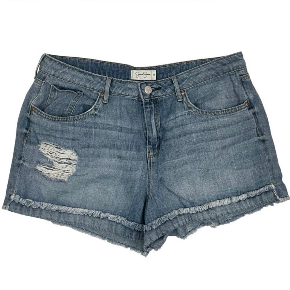 Jessica Simpson High RIse Distressed Medium Wash Denim Jean Shorts Size 31